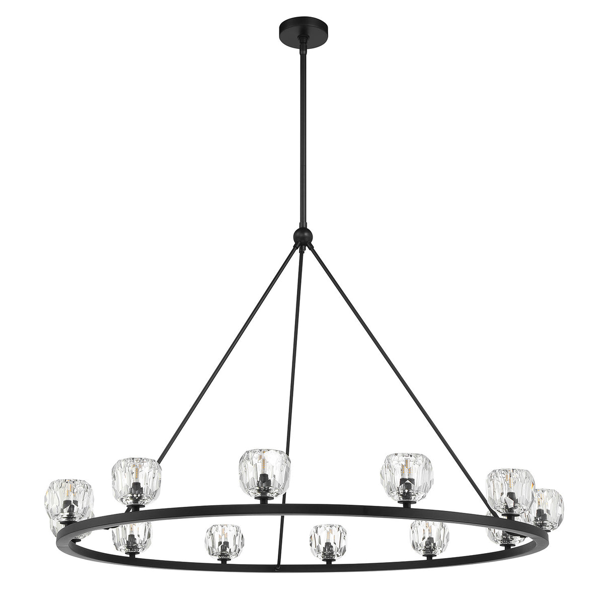 Silas 12 Light Ring Chandelier 48", Matte Black and Faceted Crystal