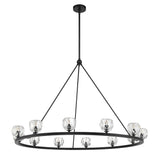 Silas 12 Light Ring Chandelier 48", Matte Black and Faceted Crystal