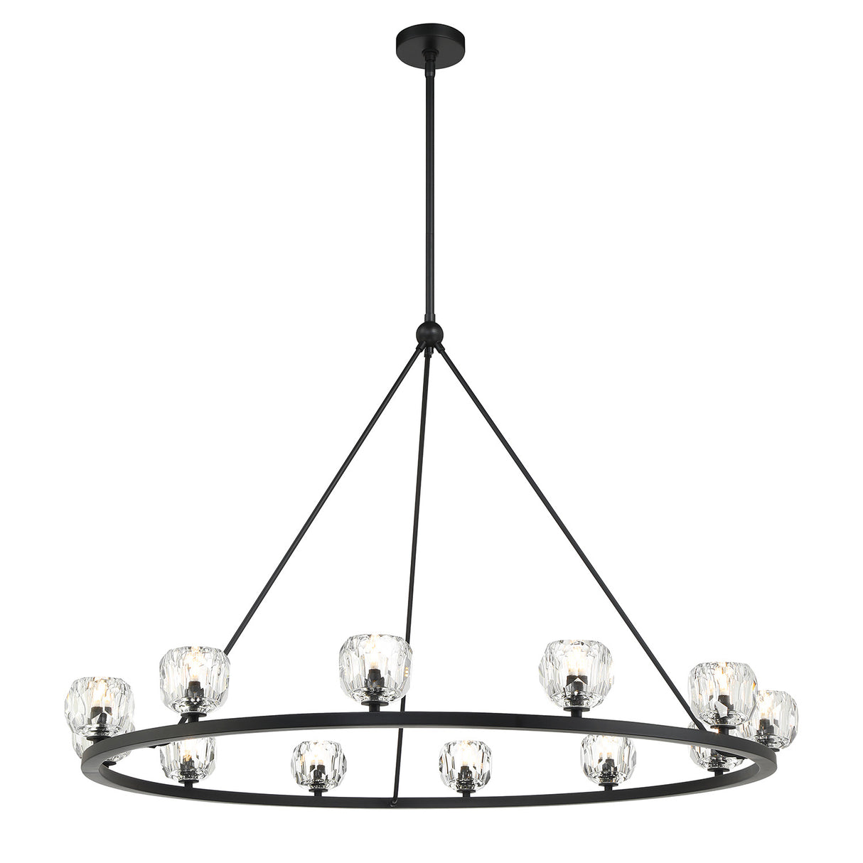 Silas 12 Light Ring Chandelier 48", Matte Black and Faceted Crystal