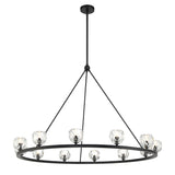 Silas 12 Light Ring Chandelier 48", Matte Black and Faceted Crystal