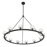 Silas 12 Light Ring Chandelier 48", Matte Black and Faceted Crystal