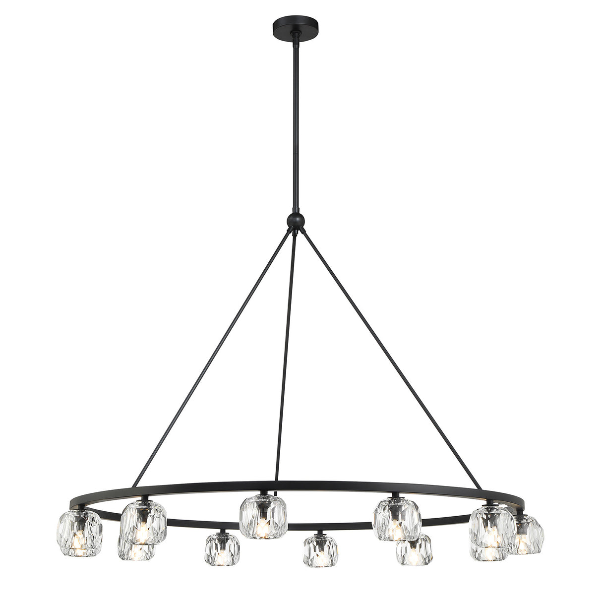 Silas 12 Light Ring Chandelier 48", Matte Black and Faceted Crystal