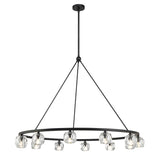 Silas 12 Light Ring Chandelier 48", Matte Black and Faceted Crystal