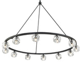 Silas 12 Light Ring Chandelier 48", Matte Black and Faceted Crystal