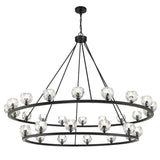 Silas 30 Light Two-Tier Ring Chandelier 60", Matte Black and Faceted Crystal