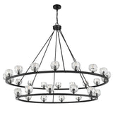Silas 30 Light Two-Tier Ring Chandelier 60", Matte Black and Faceted Crystal