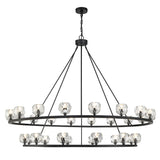 Silas 30 Light Two-Tier Ring Chandelier 60", Matte Black and Faceted Crystal