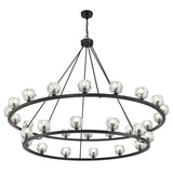Silas 30 Light Two-Tier Ring Chandelier 60", Matte Black and Faceted Crystal