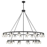 Silas 30 Light Two-Tier Ring Chandelier 60", Matte Black and Faceted Crystal