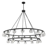 Silas 30 Light Two-Tier Ring Chandelier 60", Matte Black and Faceted Crystal
