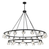 Silas 30 Light Two-Tier Ring Chandelier 60", Matte Black and Faceted Crystal