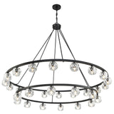 Silas 30 Light Two-Tier Ring Chandelier 60", Matte Black and Faceted Crystal
