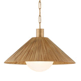 Fawn Medium Pendant 22", Patina Brass and Rattan with Opal Glass