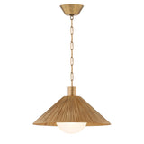 Fawn Medium Pendant 22", Patina Brass and Rattan with Opal Glass