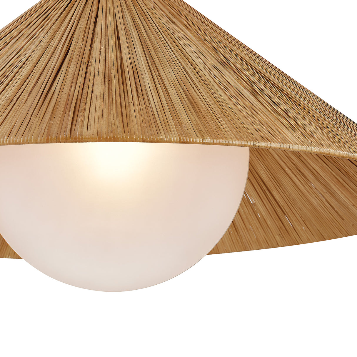 Fawn Large Pendant 32", Patina Brass and Rattan with Opal Glass