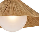 Fawn Large Pendant 32", Patina Brass and Rattan with Opal Glass