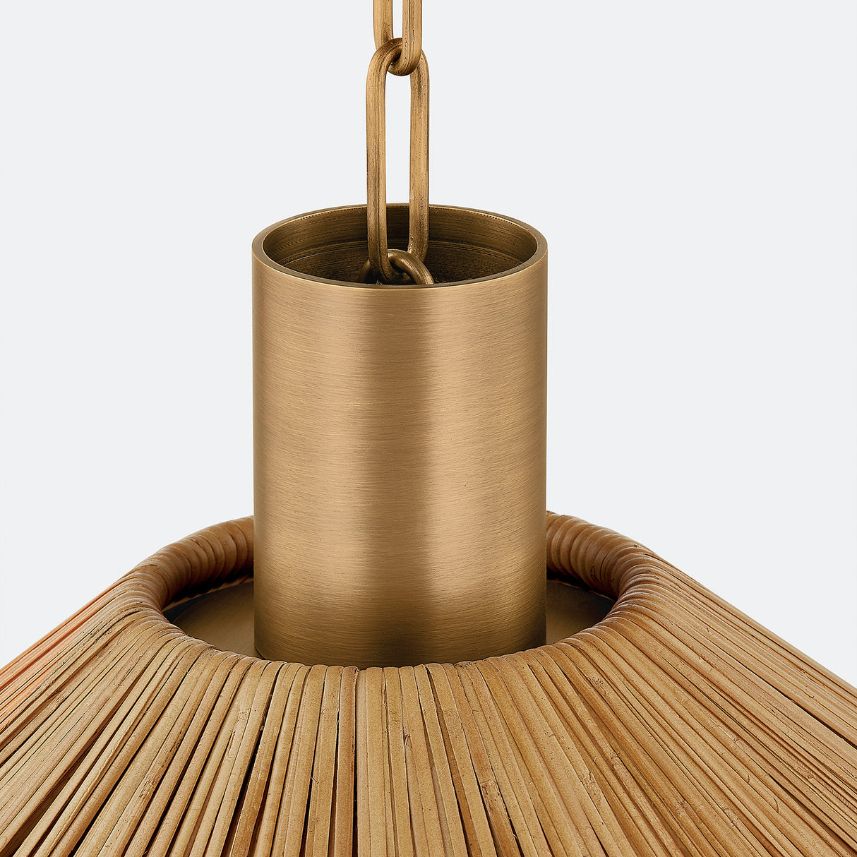 Fawn Large Pendant 32", Patina Brass and Rattan with Opal Glass