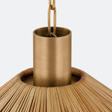 Fawn Large Pendant 32", Patina Brass and Rattan with Opal Glass