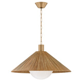 Fawn Large Pendant 32", Patina Brass and Rattan with Opal Glass