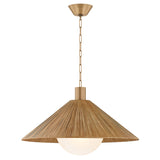 Fawn Large Pendant 32", Patina Brass and Rattan with Opal Glass