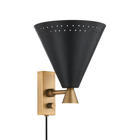 Ansel Plug-In Wall Sconce, Matte Black and Patina Brass