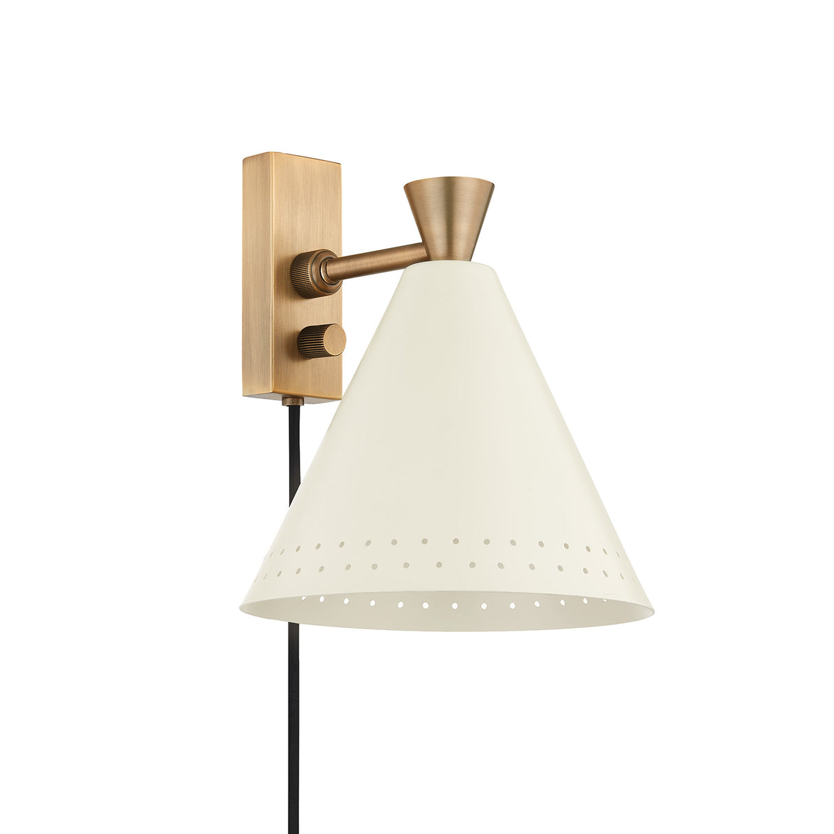Ansel Plug-In Wall Sconce, Soft Sand and Patina Brass