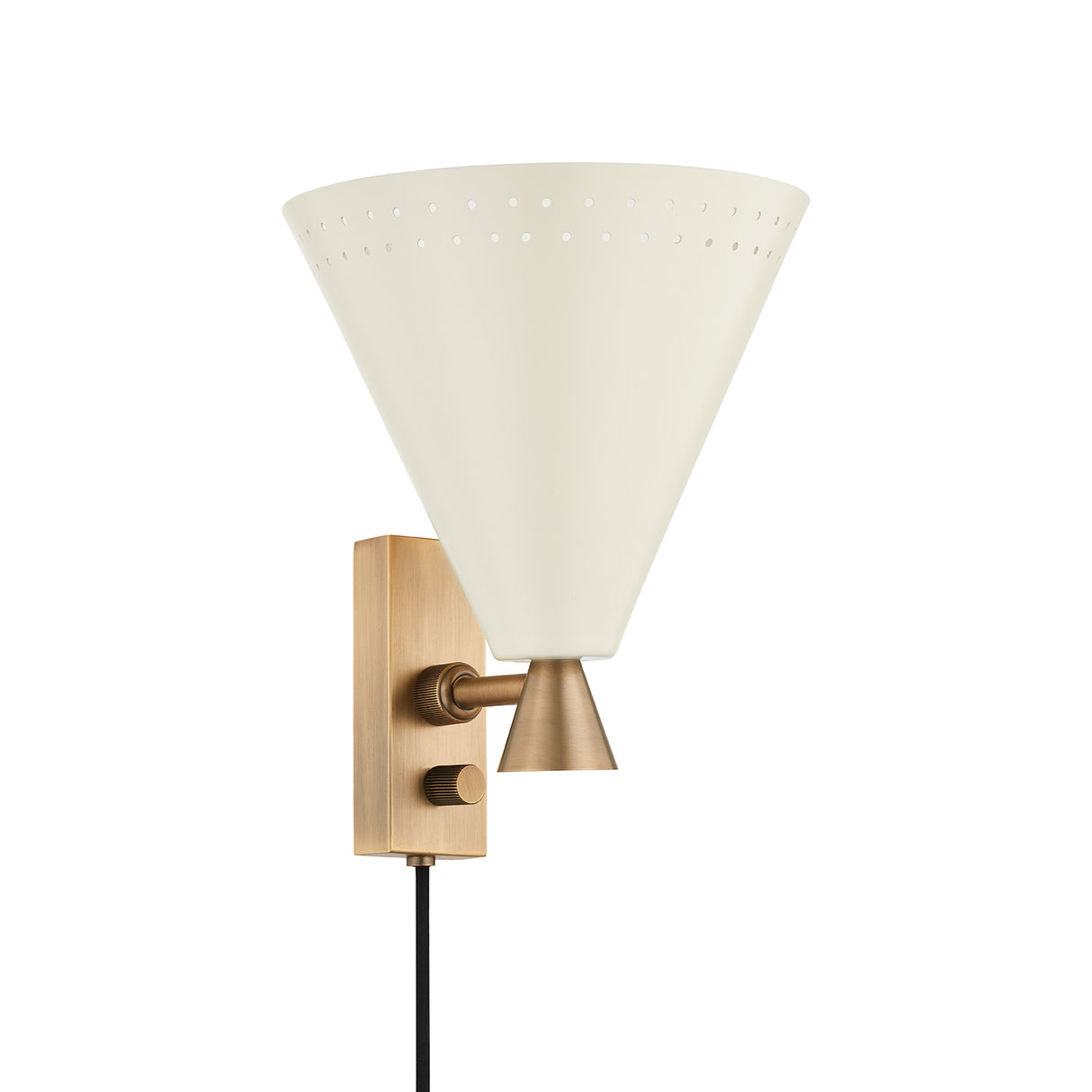 Ansel Plug-In Wall Sconce, Soft Sand and Patina Brass