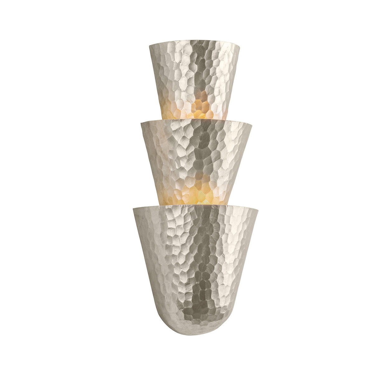 Hammered metal wall sconce in silver leaf finish