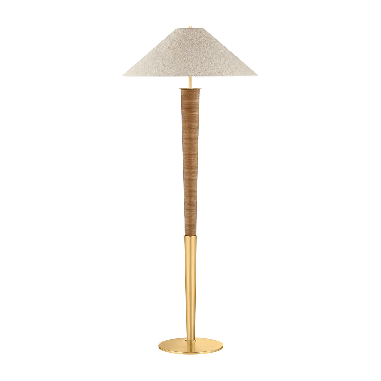 Arcadia Floor Lamp 68", Aged Brass and Rattan