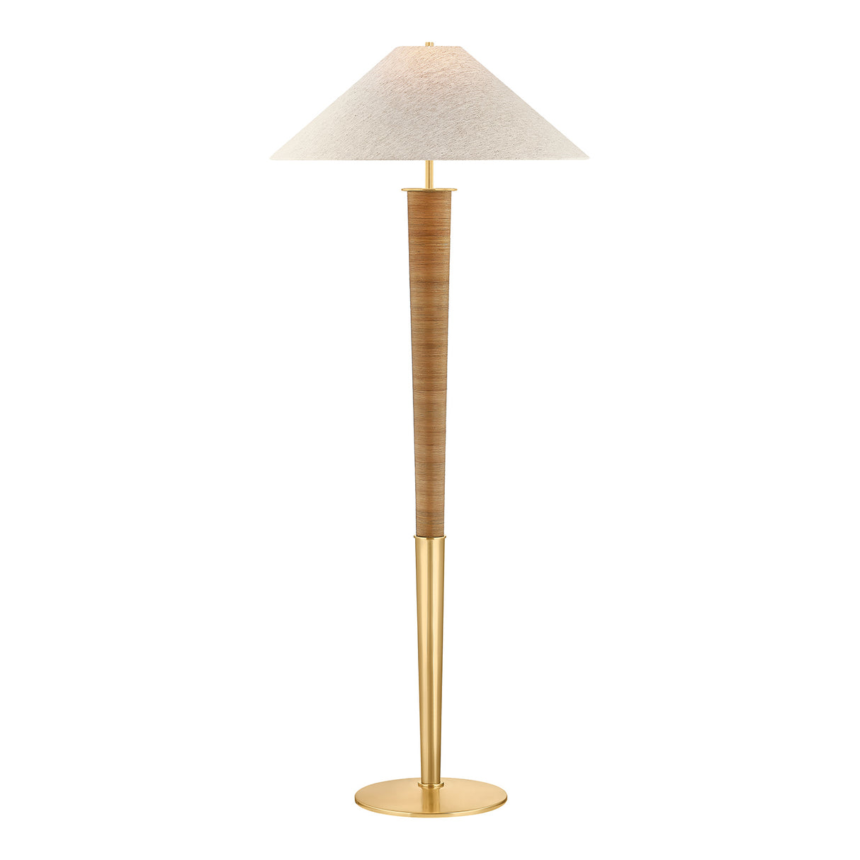 Arcadia Floor Lamp 68", Aged Brass and Rattan