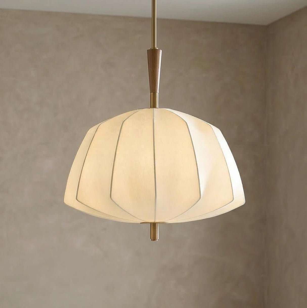 Winthrop Fabric Pendant, Medium, 20", Patina Brass and Wood