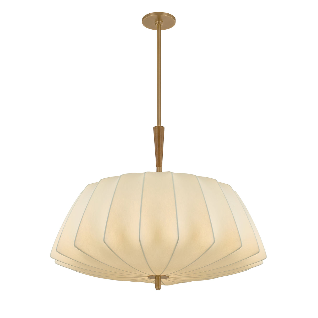 Winthrop Fabric Pendant, Large 32", Patina Brass and Wood