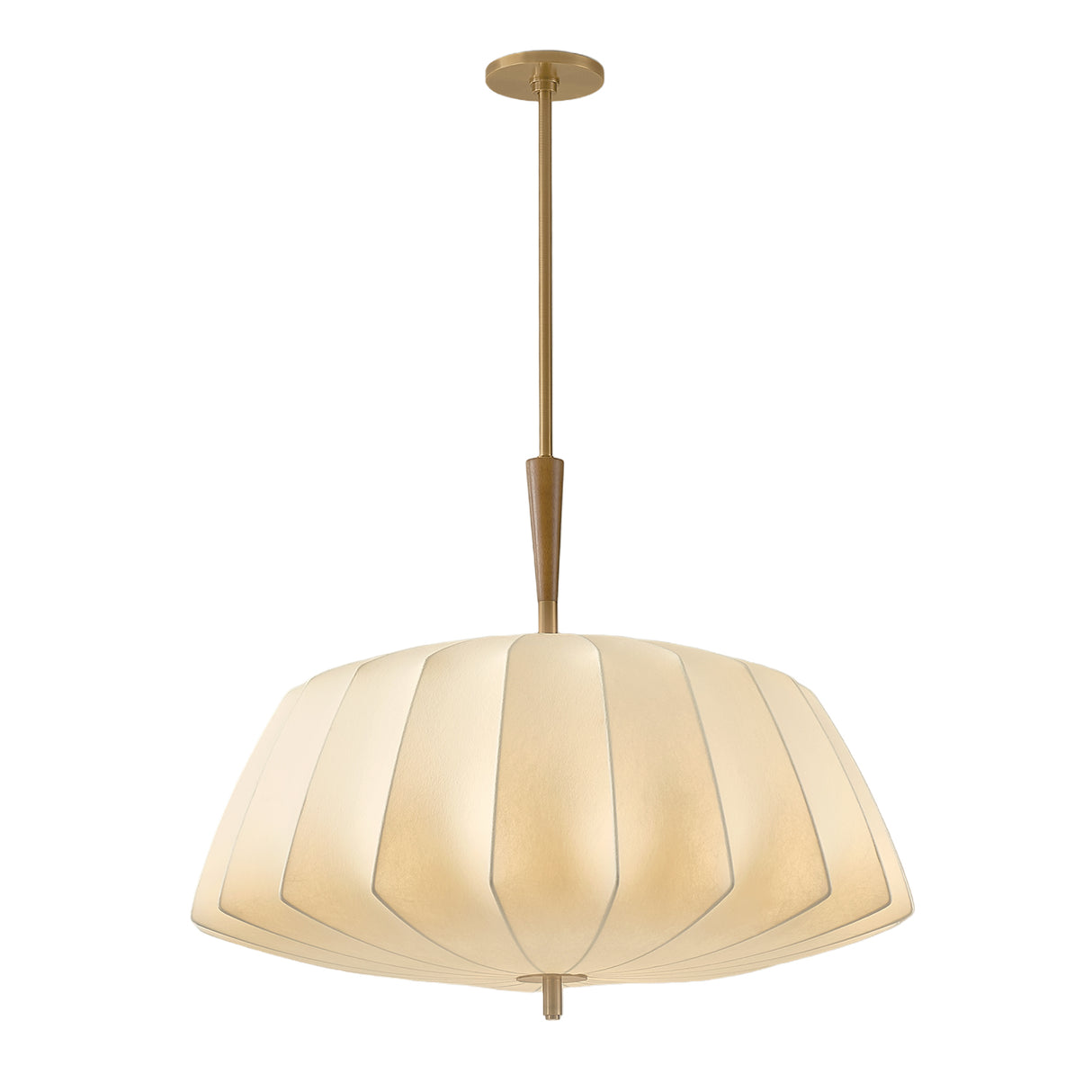 Winthrop Fabric Pendant, Large 32", Patina Brass and Wood