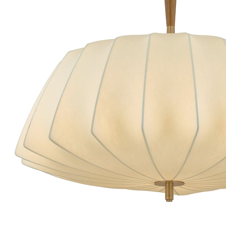 Winthrop Fabric Pendant, Large 32", Patina Brass and Wood