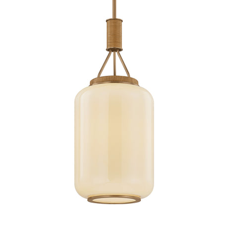 Yuma Pendant 10", Patina Brass and Rattan with Cream Milk Glass