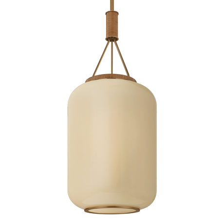 Yuma Pendant 14", Patina Brass and Rattan with Cream Milk Glass