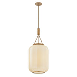 Yuma Pendant 14", Patina Brass and Rattan with Cream Milk Glass