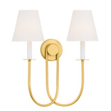 Whitney Double Wall Sconce 20", Aged Brass and White Linen