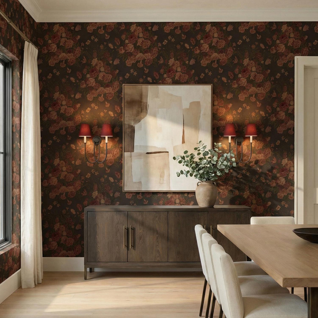 Whitney Double Wall Sconce 20", Old Bronze and Garnet Linen