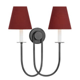 Whitney Double Wall Sconce 20", Old Bronze and Garnet Linen