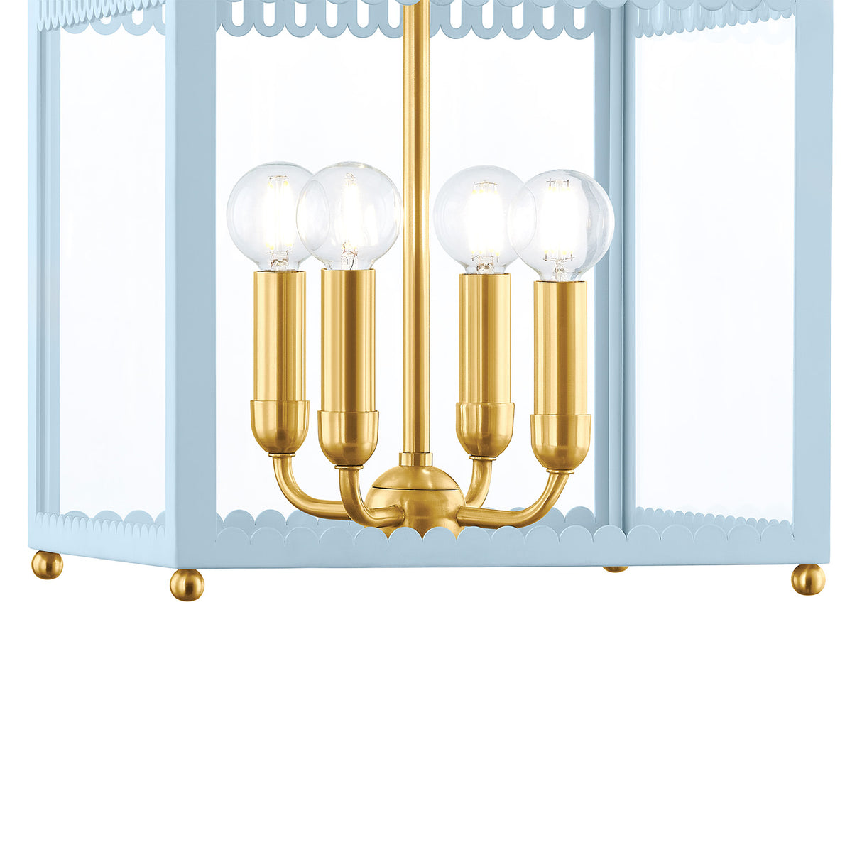 Roanne Medium Lantern Pendant 13", Light Blue and Aged Brass