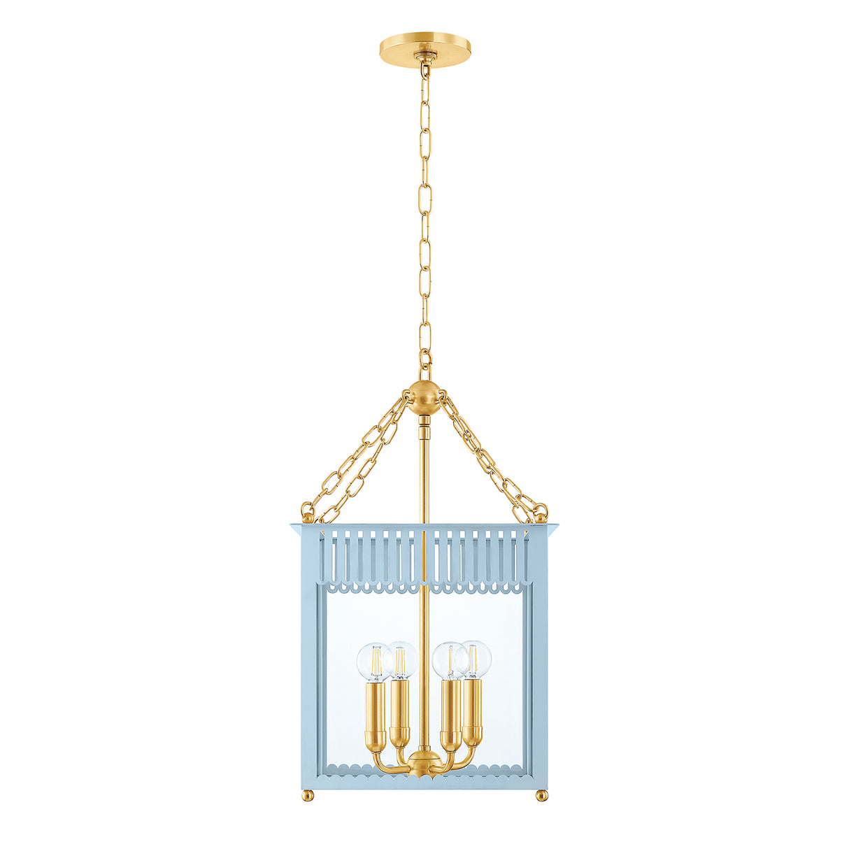 Roanne Medium Lantern Pendant 13", Light Blue and Aged Brass