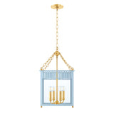 Roanne Medium Lantern Pendant 13", Light Blue and Aged Brass