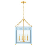Roanne Large Lantern Pendant 17", Light Blue and Aged Brass