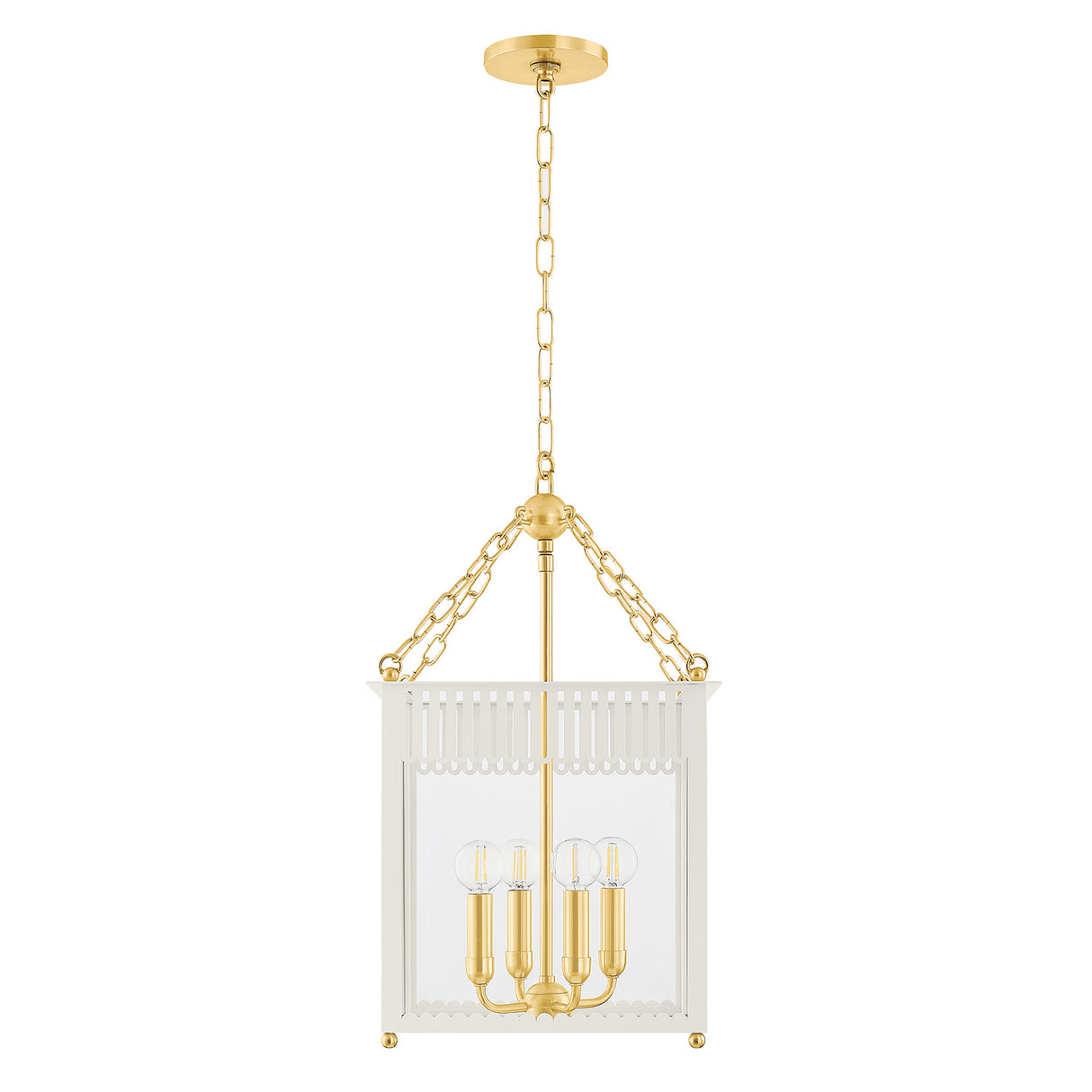 Roanne Medium Lantern Pendant 13", Cream and Aged Brass
