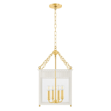 Roanne Medium Lantern Pendant 13", Cream and Aged Brass