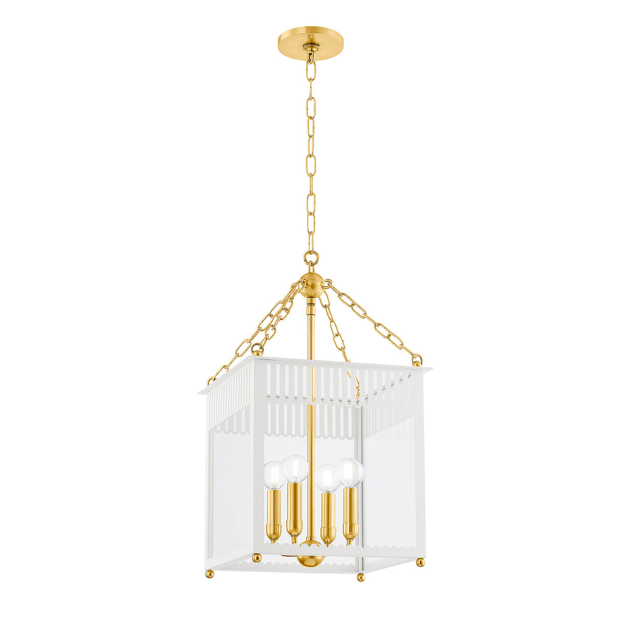 Roanne Medium Lantern Pendant 13", Cream and Aged Brass