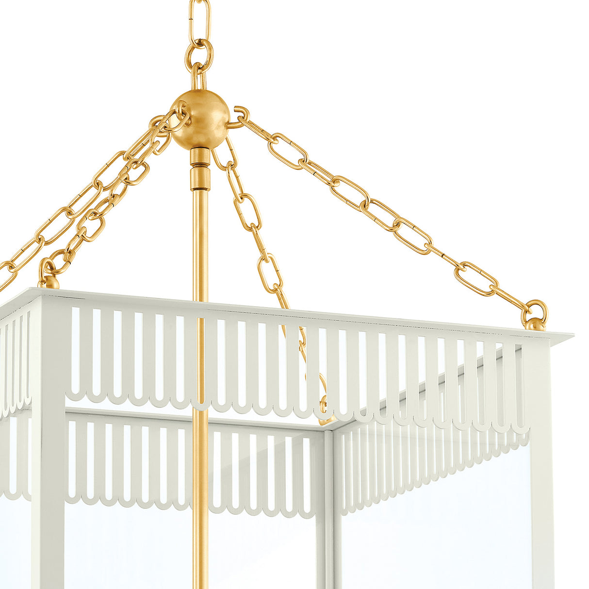 Roanne Large Lantern Pendant 17", Cream and Aged Brass