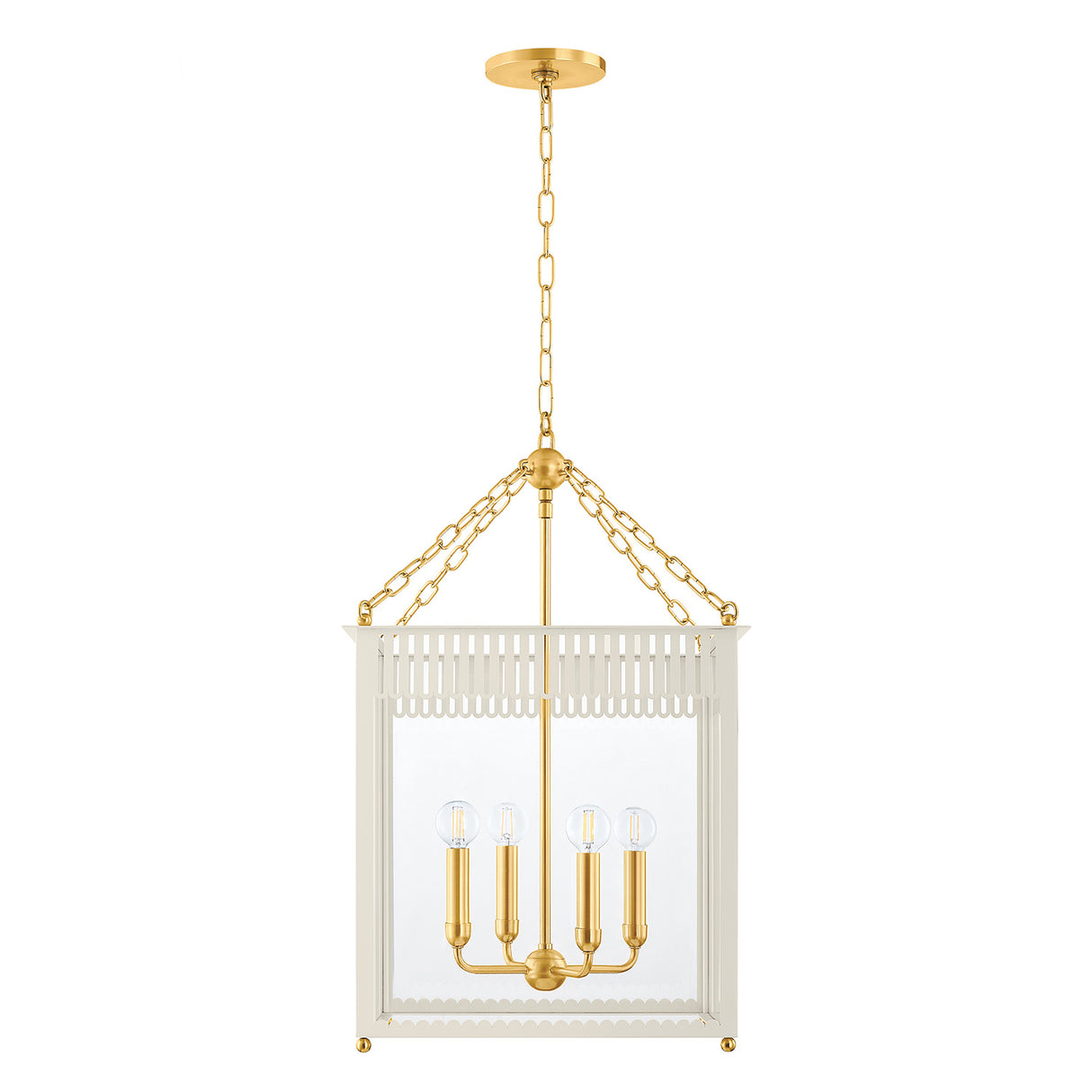 Roanne Large Lantern Pendant 17", Cream and Aged Brass