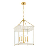 Roanne Large Lantern Pendant 17", Cream and Aged Brass